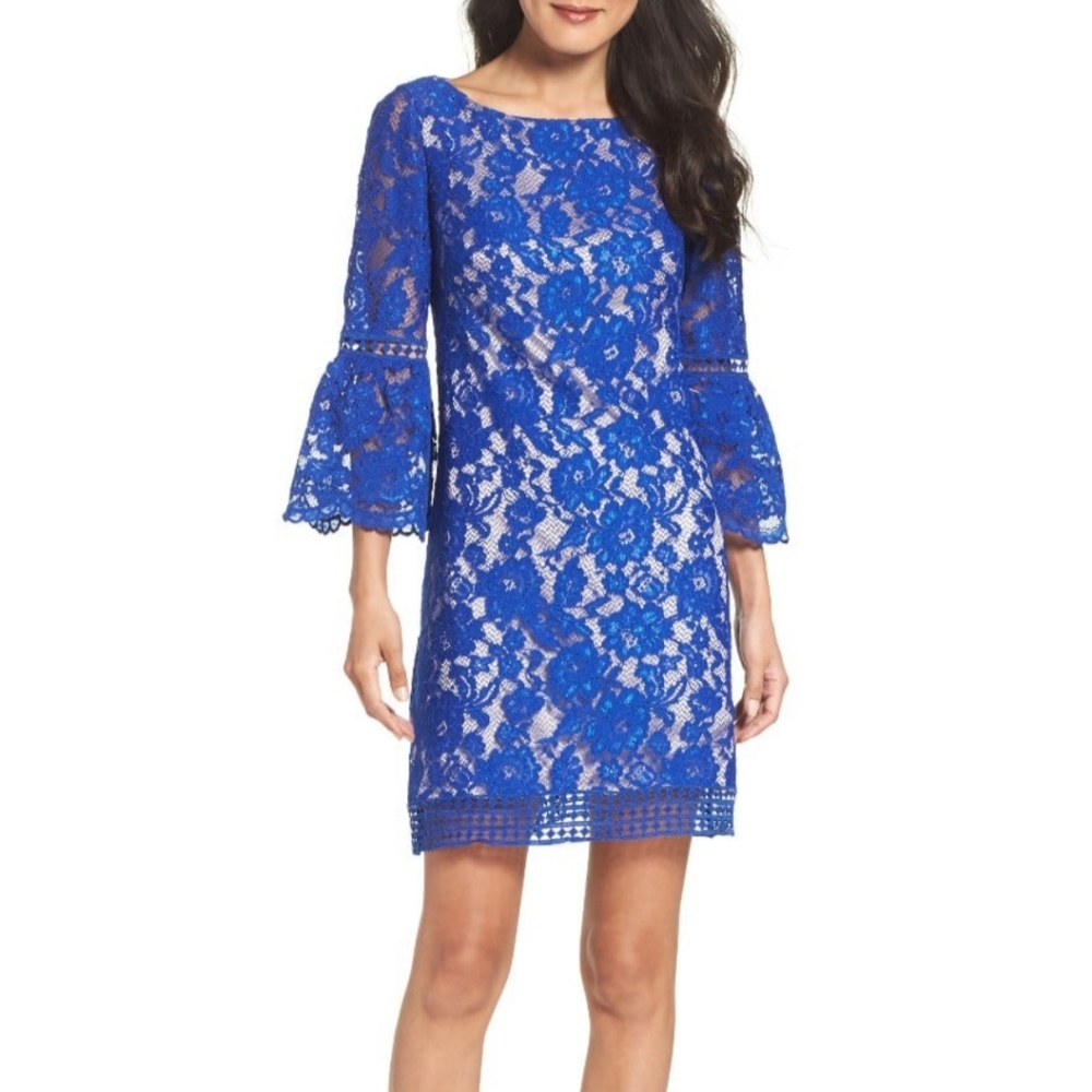 Eliza J Lace Overlay Dress in Cobalt